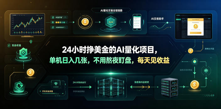 24小时挣美金的AI量化项目，单机日入几十美刀，不用熬夜盯盘，每天见收益【揭秘】武野创库-网创项目资源站-副业项目-创业项目-搞钱项目野创库