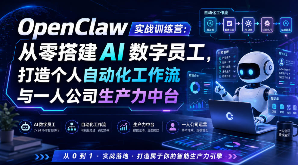 OpenClaw实战训练营：从零搭建AI数字员工，打造个人自动化工作流与一人公司生产力中台武野创库-网创项目资源站-副业项目-创业项目-搞钱项目野创库