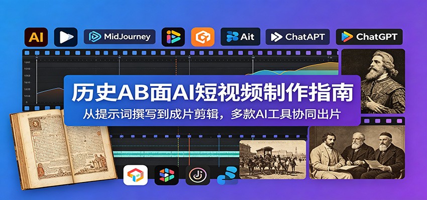 历史AB面AI短视频制作指南：从提示词撰写到成片剪辑，多款AI工具协同出片武野创库-网创项目资源站-副业项目-创业项目-搞钱项目野创库
