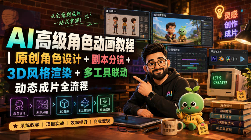 AI高级角色动画教程｜原创角色设计+剧本分镜+3D风格渲染+多工具联动动态成片全流程【中英字幕】武野创库-网创项目资源站-副业项目-创业项目-搞钱项目野创库