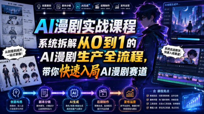 AI漫剧实战课程，系统拆解从0到1的AI漫剧生产全流程，带你快速入局AI漫剧赛道武野创库-网创项目资源站-副业项目-创业项目-搞钱项目野创库
