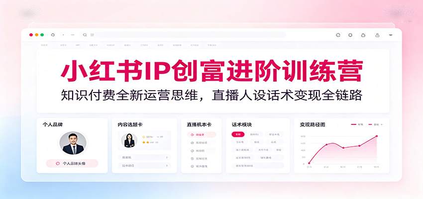 小红书IP创富进阶训练营：知识付费全新运营思维，直播人设话术变现全链路武野创库-网创项目资源站-副业项目-创业项目-搞钱项目野创库