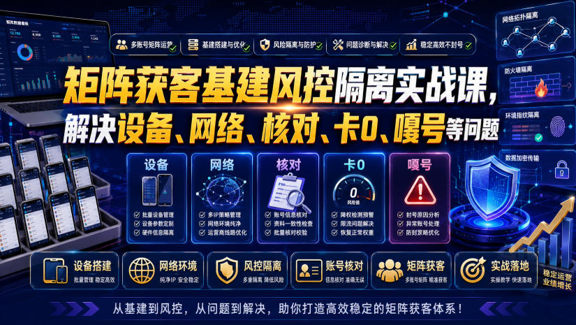 矩阵获客基建风控隔离实战课，解决设备、网络、核对、卡0、嘎号等问题武野创库-网创项目资源站-副业项目-创业项目-搞钱项目野创库