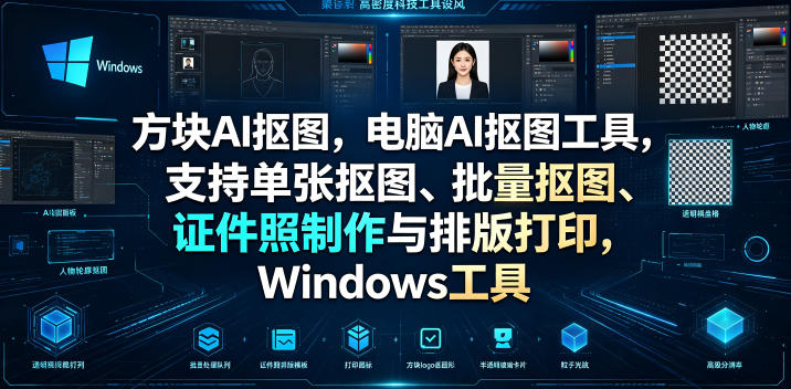方块AI抠图，电脑AI抠图工具，支持单张抠图、批量抠图、证件照制作与排版打印，Windows工具武野创库-网创项目资源站-副业项目-创业项目-搞钱项目野创库