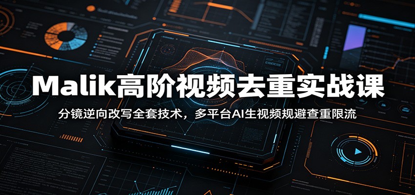 Malik高阶视频去重实战课：分镜逆向改写全套技术，多平台AI生视频规避查重限流武野创库-网创项目资源站-副业项目-创业项目-搞钱项目野创库