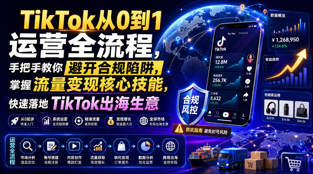 TikTok从0到1运营全流程，手把手教你避开合规陷阱，掌握流量变现核心技能，快速落地TikTok出海生意（更新7月）武野创库-网创项目资源站-副业项目-创业项目-搞钱项目野创库