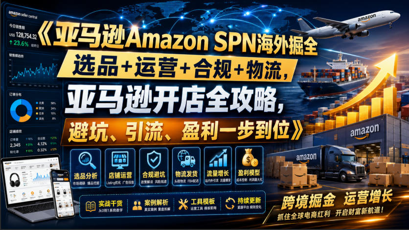 亚马逊Amazon SPN海外掘全，选品+运营+合规+物流，亚马逊开店全攻略，避坑、引流、盈利一步到位武野创库-网创项目资源站-副业项目-创业项目-搞钱项目野创库