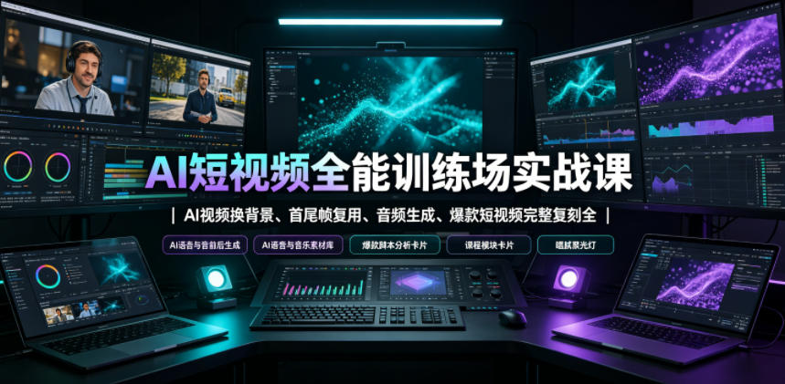 AI短视频全能训练场实战课｜AI视频换背景、首尾帧复用、音频生成、爆款短视频完整复刻全套实操教学武野创库-网创项目资源站-副业项目-创业项目-搞钱项目野创库