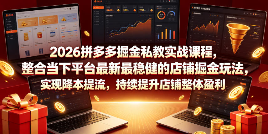 2026拼多多掘金私教实战课程，整合当下平台最新最稳健的店铺掘金玩法，实现降本提流，持续提升店铺整体盈利武野创库-网创项目资源站-副业项目-创业项目-搞钱项目野创库