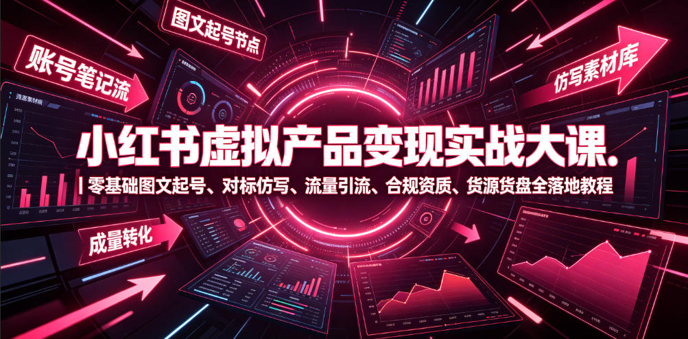 小红书虚拟产品变现实战大课｜零基础图文起号、对标仿写、流量引流、合规资质、货源货盘全落地教程武野创库-网创项目资源站-副业项目-创业项目-搞钱项目野创库