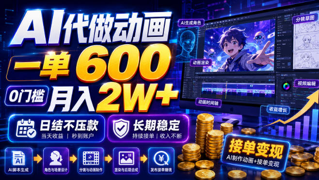 AI代做动画，一单600，0门槛月入2W+，日结不压款，长期稳定【揭秘】武野创库-网创项目资源站-副业项目-创业项目-搞钱项目野创库