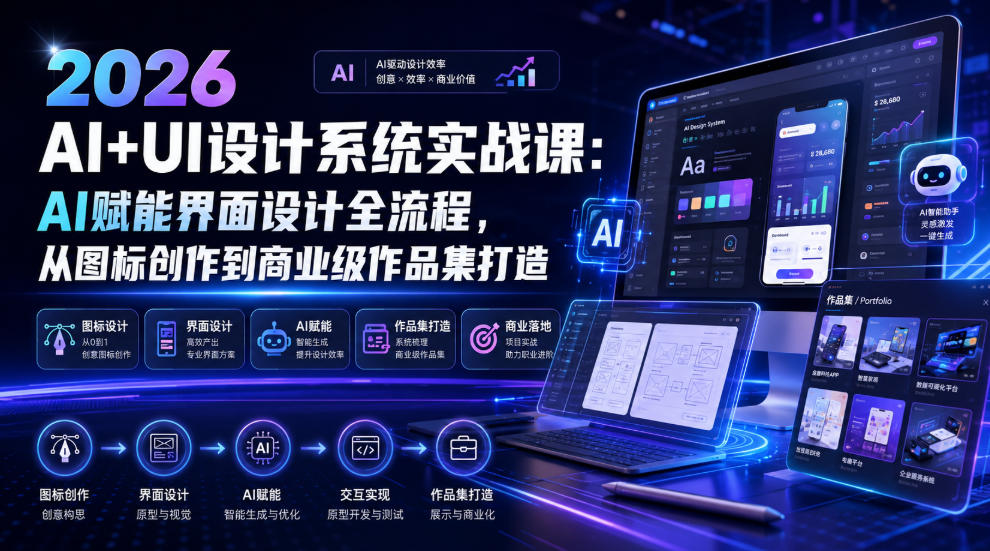 2026 AI+UI设计系统实战课：AI赋能界面设计全流程，从图标创作到商业级作品集打造武野创库-网创项目资源站-副业项目-创业项目-搞钱项目野创库