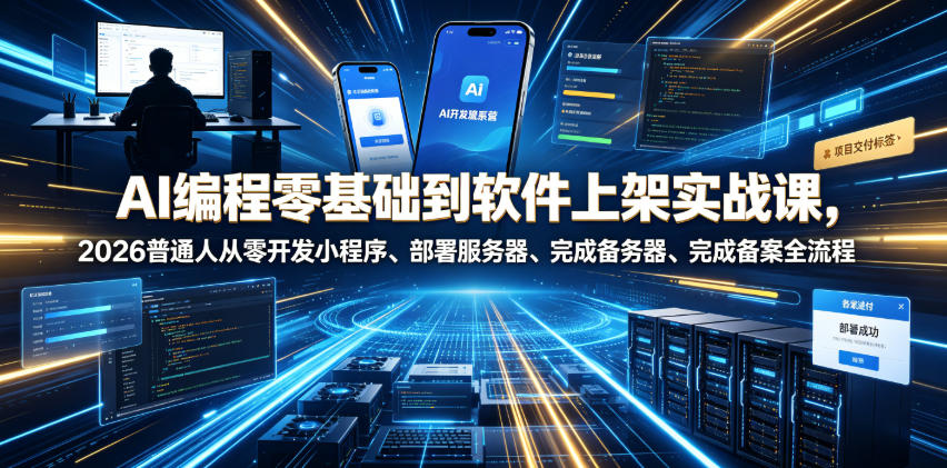 AI编程零基础到软件上架实战课，2026普通人从零开发小程序、部署服务器、完成备案全流程项目落地教程武野创库-网创项目资源站-副业项目-创业项目-搞钱项目野创库