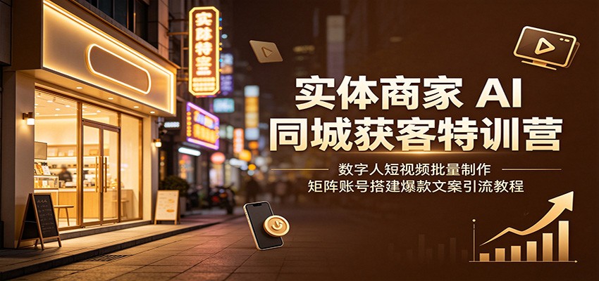 实体商家AI同城获客特训营：数字人短视频批量制作，矩阵账号搭建爆款文案引流教程武野创库-网创项目资源站-副业项目-创业项目-搞钱项目野创库