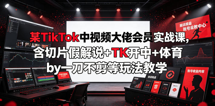 某TikTok中视频大佬会员实战课，含切片假解说+TK开中+体育by一刀不剪等玩法教学武野创库-网创项目资源站-副业项目-创业项目-搞钱项目野创库
