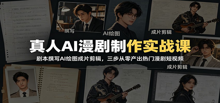 真人AI漫剧制作实战课：剧本撰写AI绘图成片剪辑，三步从零产出热门漫剧短视频武野创库-网创项目资源站-副业项目-创业项目-搞钱项目野创库