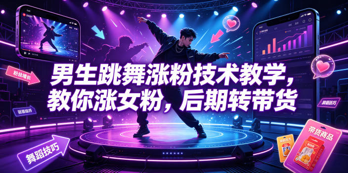 男生跳舞涨粉技术教学，教你涨女粉，后期转带货武野创库-网创项目资源站-副业项目-创业项目-搞钱项目野创库