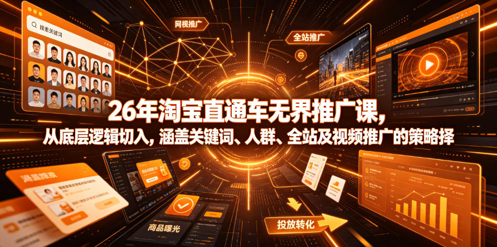 26年淘宝直通车无界推广课，从底层逻辑切入，涵盖关键词、人群、全站及视频推广的策略选择武野创库-网创项目资源站-副业项目-创业项目-搞钱项目野创库