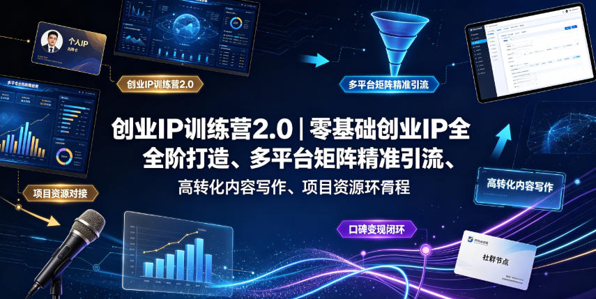 创业IP训练营2.0｜零基础创业IP全阶打造、多平台矩阵精准引流、高转化内容写作、项目资源对接与口碑变现闭环课程武野创库-网创项目资源站-副业项目-创业项目-搞钱项目野创库