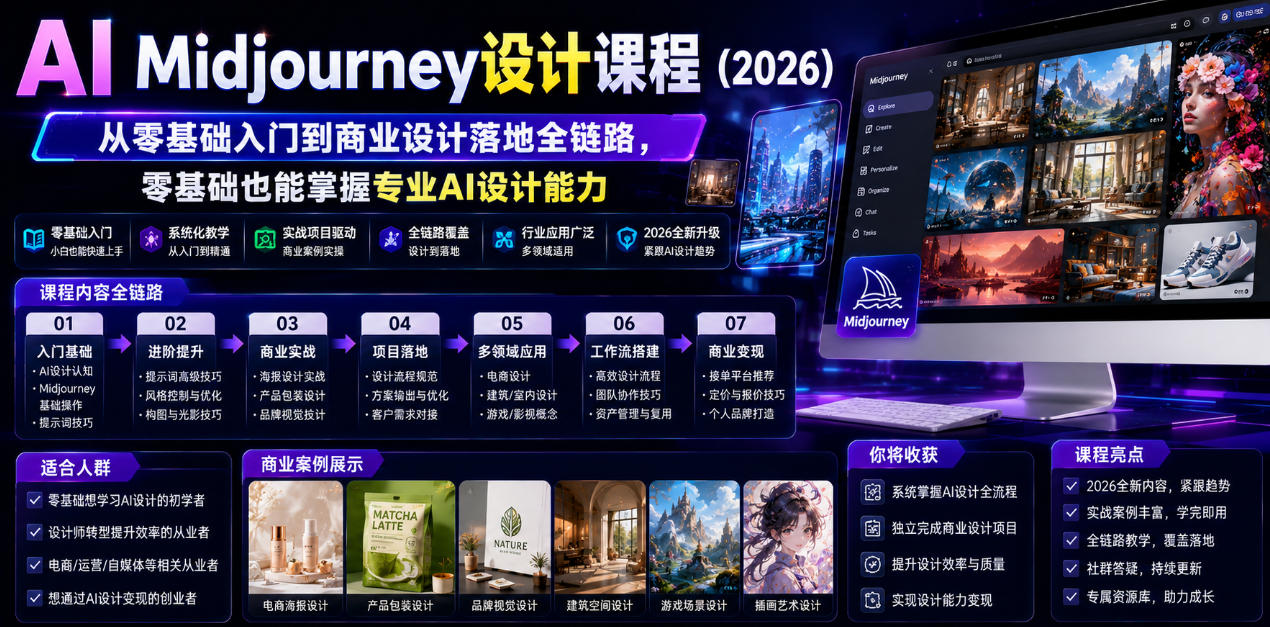 AI Midjourney设计课程（2026），从零基础入门到商业设计落地全链路，零基础也能掌握专业AI设计能力武野创库-网创项目资源站-副业项目-创业项目-搞钱项目野创库