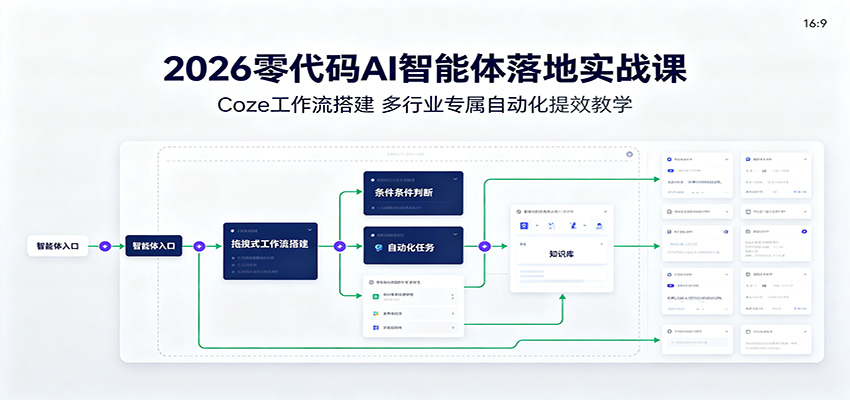 2026零代码AI智能体落地实战课：Coze工作流搭建，多行业专属自动化提效教学武野创库-网创项目资源站-副业项目-创业项目-搞钱项目野创库
