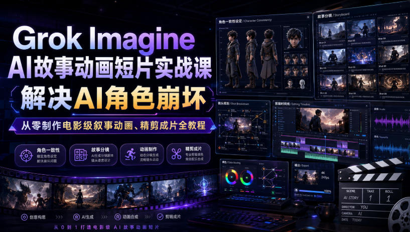 Grok Imagine AI故事动画短片实战课｜解决AI角色崩坏，从零制作电影级叙事动画、精剪成片全教程（中英字幕）武野创库-网创项目资源站-副业项目-创业项目-搞钱项目野创库