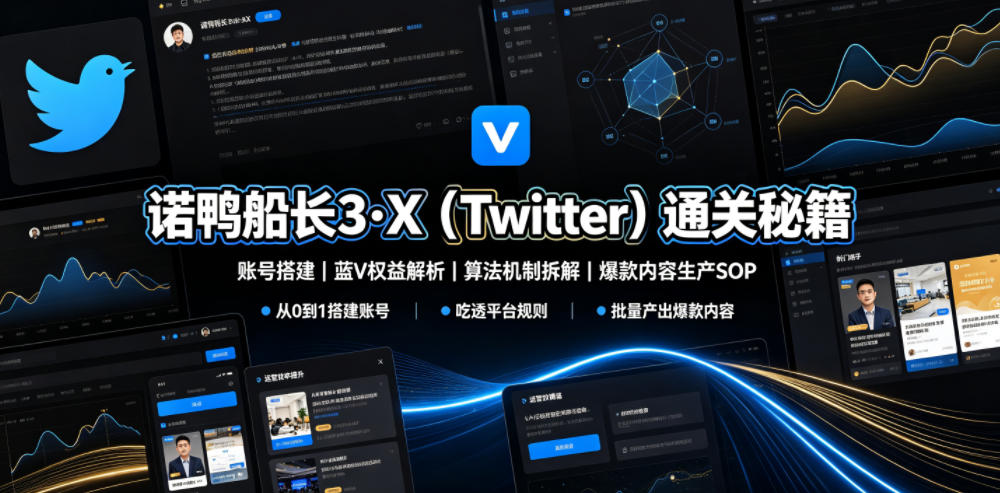 诺鸭船长3·X（Twitter）通关秘籍，涵盖账号搭建、蓝V权益解析、算法机制拆解及爆款内容生产SOP（更新）武野创库-网创项目资源站-副业项目-创业项目-搞钱项目野创库