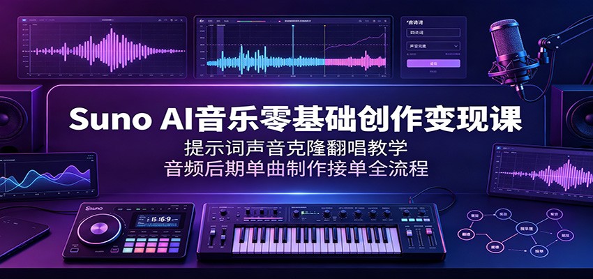 Suno AI音乐零基础创作变现课：提示词声音克隆翻唱教学，音频后期单曲制作接单全流程武野创库-网创项目资源站-副业项目-创业项目-搞钱项目野创库
