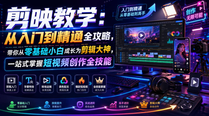 剪映教学：从入门到精通全攻略，带你从零基础小白成长为剪辑大神，一站式掌握短视频创作全技能武野创库-网创项目资源站-副业项目-创业项目-搞钱项目野创库