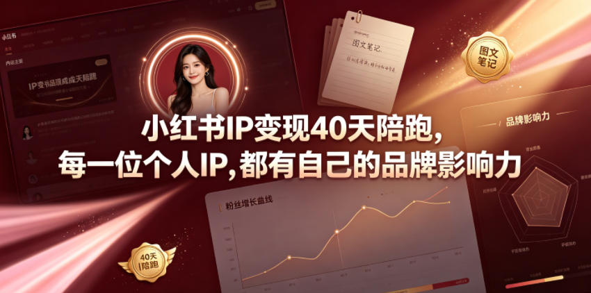 小红书IP变现40天陪跑，每一位个人IP，都有自己的品牌影响力武野创库-网创项目资源站-副业项目-创业项目-搞钱项目野创库