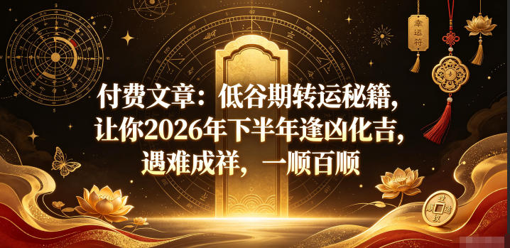 付费文章：低谷期转运秘籍，让你2026年下半年逢凶化吉，遇难成祥，一顺百顺武野创库-网创项目资源站-副业项目-创业项目-搞钱项目野创库