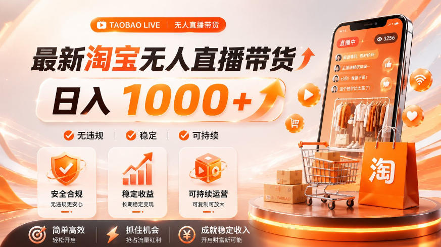 拒绝死工资！淘宝无人直播，让你睡觉都在进账，单设备日入1k+普通人的变现蓝海【揭秘】武野创库-网创项目资源站-副业项目-创业项目-搞钱项目野创库