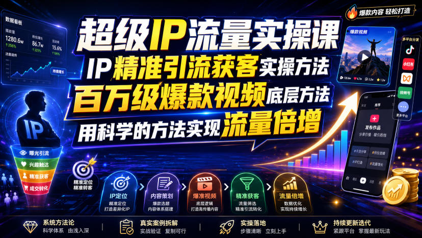 超级IP流量实操课，IP精准引流获客实操方法，百万级爆款视频底层方法，用科学的方法实现流量倍增武野创库-网创项目资源站-副业项目-创业项目-搞钱项目野创库