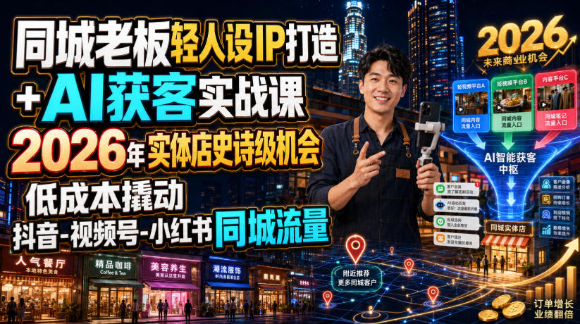 同城老板轻人设IP打造+AI获客实战课，2026年实体店史诗级机会，低成本撬动抖音-视频号-小红书同城流量武野创库-网创项目资源站-副业项目-创业项目-搞钱项目野创库