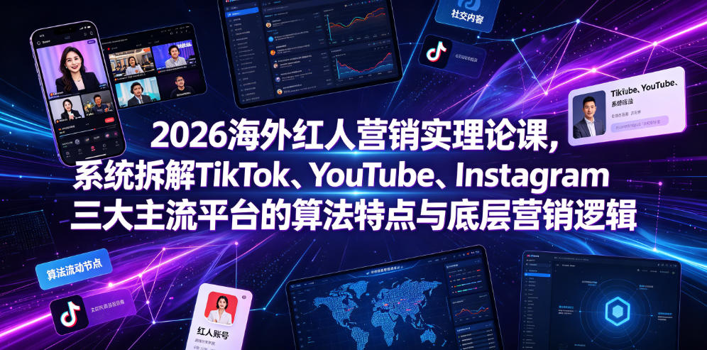 2026海外红人营销实理论课，系统拆解TikTok、YouTube、Instagram三大主流平台的算法特点与底层营销逻辑武野创库-网创项目资源站-副业项目-创业项目-搞钱项目野创库