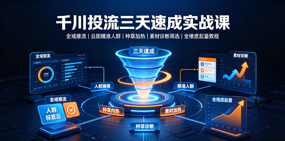 千川投流三天速成实战课｜全域推流、云图精准人群、种草加热、素材诊断筛选全维度起量教程武野创库-网创项目资源站-副业项目-创业项目-搞钱项目野创库