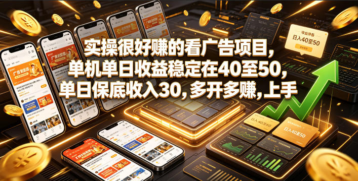 实操很好賺的看广告项目，单机单日收益稳定在40至50，单日保底收入30，多开多賺，上手就能变现【揭秘】武野创库-网创项目资源站-副业项目-创业项目-搞钱项目野创库