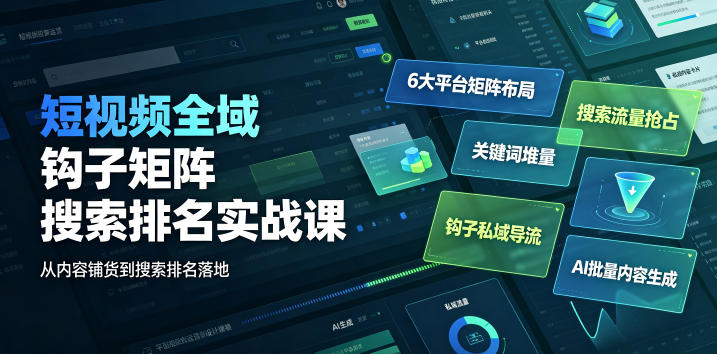 短视频全域钩子矩阵搜索排名实战课｜6大平台矩阵布局、关键词堆量抢占搜索流量、钩子私域导流、AI批量内容生成武野创库-网创项目资源站-副业项目-创业项目-搞钱项目野创库