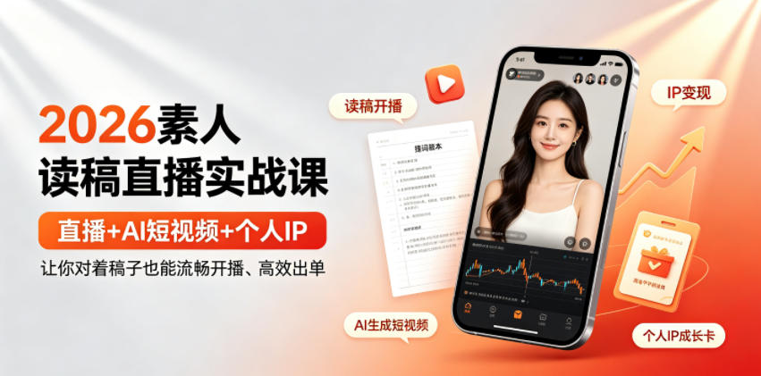 2026素人读稿直播实战课｜直播+AI短视频+个人IP，让你对着稿子也能流畅开播、高效出单武野创库-网创项目资源站-副业项目-创业项目-搞钱项目野创库