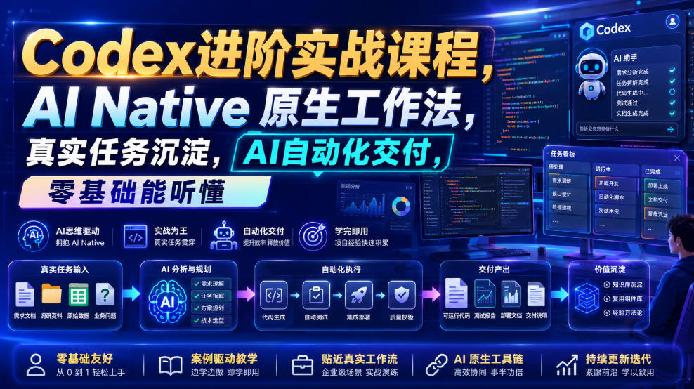 Codex进阶实战课｜AI Native原生工作法，22节真实任务落地，从配置到AI自动化交付全链路教程武野创库-网创项目资源站-副业项目-创业项目-搞钱项目野创库