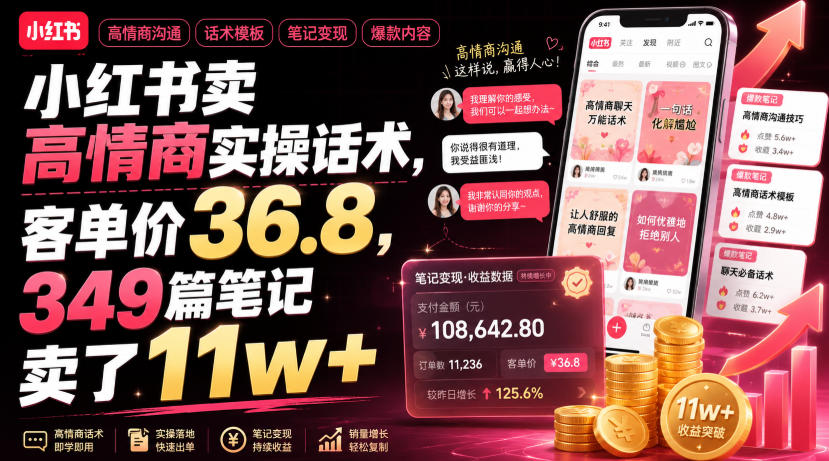 小红书卖高情商实操话术，客单价36.8，349篇笔记卖了11w+！武野创库-网创项目资源站-副业项目-创业项目-搞钱项目野创库