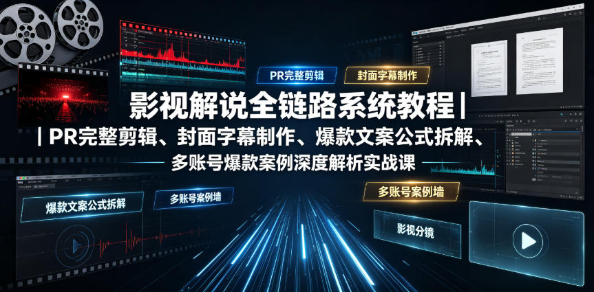 影视解说全链路系统教程｜PR完整剪辑、封面字幕制作、爆款文案公式拆解、多账号爆款案例深度解析实战课武野创库-网创项目资源站-副业项目-创业项目-搞钱项目野创库