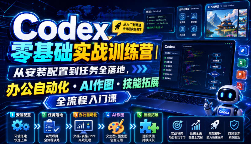 Codex零基础实战训练营｜从安装配置到任务全落地，办公自动化・AI作图・技能拓展全流程入门课武野创库-网创项目资源站-副业项目-创业项目-搞钱项目野创库