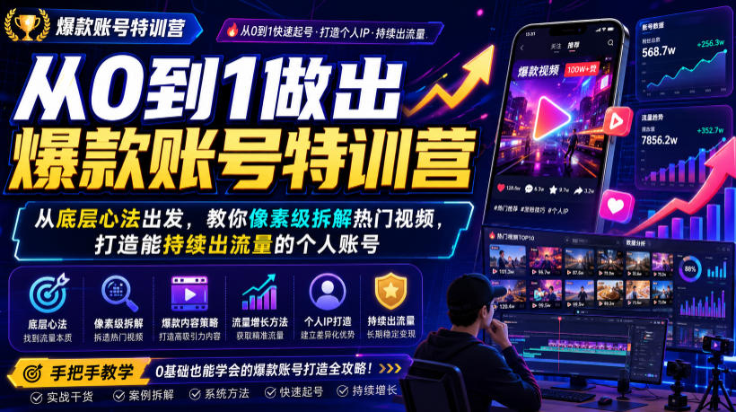 从0到1做出爆款账号特训营，从底层心法出发，教你像素级拆解热门视频，打造能持续出流量的个人账号武野创库-网创项目资源站-副业项目-创业项目-搞钱项目野创库