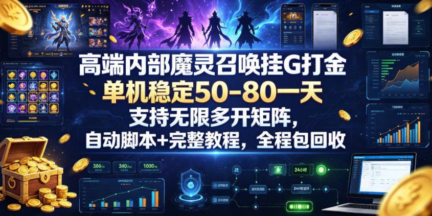 高端内部魔灵召唤挂G打金，单机稳定50-80一天，支持无限多开矩阵，自动脚本+完整教程，全程包回收【揭秘】武野创库-网创项目资源站-副业项目-创业项目-搞钱项目野创库