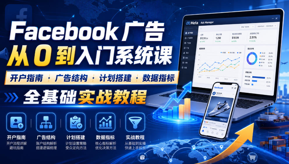 Facebook广告新手从0到入门系统课｜开户指南・广告结构・计划搭建・数据指标全基础实战教程武野创库-网创项目资源站-副业项目-创业项目-搞钱项目野创库