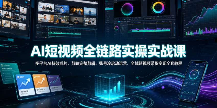 AI短视频全链路实操实战课｜多平台AI特效成片、剪映完整剪辑、账号冷启动运营、全域短视频带货变现全套教程武野创库-网创项目资源站-副业项目-创业项目-搞钱项目野创库
