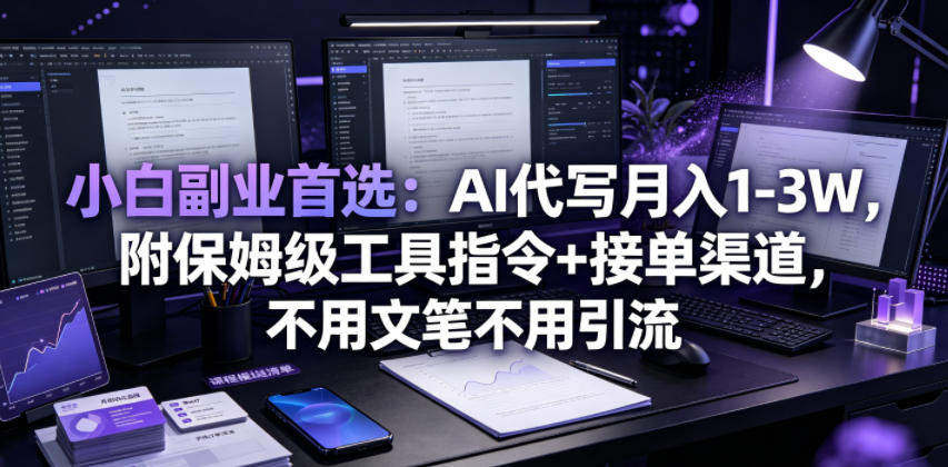 小白副业首选：AI代写月入1-3W，附保姆级工具指令+接单渠道，不用文笔不用引流【揭秘】武野创库-网创项目资源站-副业项目-创业项目-搞钱项目野创库