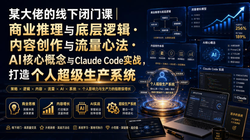 某大佬的线下闭门课｜商业推理与底层逻辑・内容创作与流量心法・AI核心概念与Claude Code实战，打造个人超级生产系统【录音+图片】武野创库-网创项目资源站-副业项目-创业项目-搞钱项目野创库