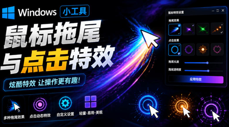 Windows特效小工具！一键给你的鼠标添加拖尾与点击动态特效，吾爱出品，免费使用Mouse Trail武野创库-网创项目资源站-副业项目-创业项目-搞钱项目野创库